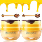 2PCS Honey Lip Balm, Exfoliating Honey Pot Lip Balm Sleeping Lip Mask with Brush, Hydrating & Prevention Dry and Cracked, Lip Scrubs Exfoliator & Moisturizer