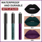 evpct 3Pcs Dark Black Green Purple Matte Liquid Lipstick Lip Stain Sets for Women Long Lasting Waterproof, 24 Hours Goth Lipstick labiales matte mate larga duracion listip 24 hours, 19#