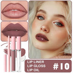 3-in-1Mocha Brown Matte Lip Stain Kit | Waterproof Lip Liner + Hydrating Matte Lip Gloss + Nourishing Lip Oil | Long Lasting Plumping to Create Perfect Lip Makeup.10#