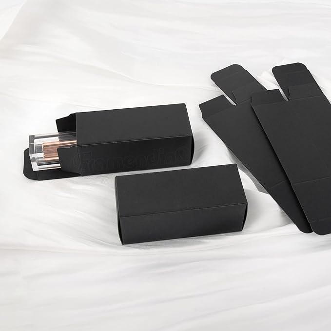 Framendino, 50 Pack Black Kraft Paper Lipstick Boxes Rectangle Lipstick Bottle Boxes Reusable Lip Balm Packaging Cases Gift Wrapping Box for DIY Gift Packaging (3.54x1.41x1.41)