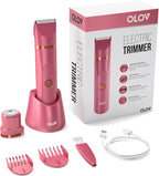 OLOV Electric Body Hair Trimmer - Groin Trimmer for Men - Bikini Trimmer Women - Wet/Dry Shaver Groomer, Replaceable Ceramic Blade Heads, USB Recharge Dock, Waterproof Hygiene Razor, Red