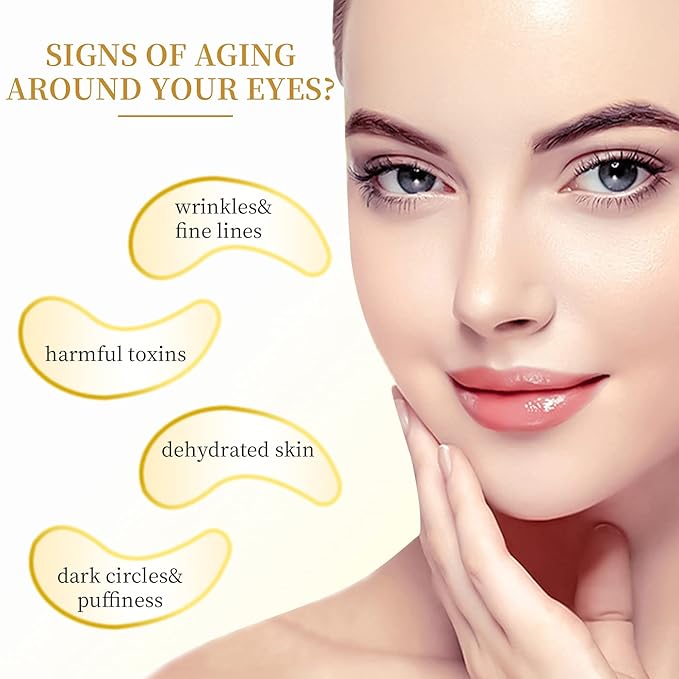 Under Eye Patches - 30 Pairs Under Eye Masks for Dark Circles and Puffiness, 24k Gold Dark Circles Under Eye Treatment for Women, Undereye Gel Patches Under Eye Bags - Reduce Wrinkles Anti-Aging