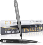Tweezers For Ingrown Hair By The Razor Bump Co. | Sharp, Stainless Steel, Surgical | Professional Tweezers For Women and Men | Precision Splinter Remover | Best Facial Hair and Eyebrow Trimmer | Black