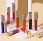 AMORIX 24 Pack Gold Crystal Lip Gloss Tubes with Wand 5ml Empty Lip Gloss Containers Lipgloss Bottles with Stoppers 2pcs Syringes + Labels for DIY Lip Gloss Balm