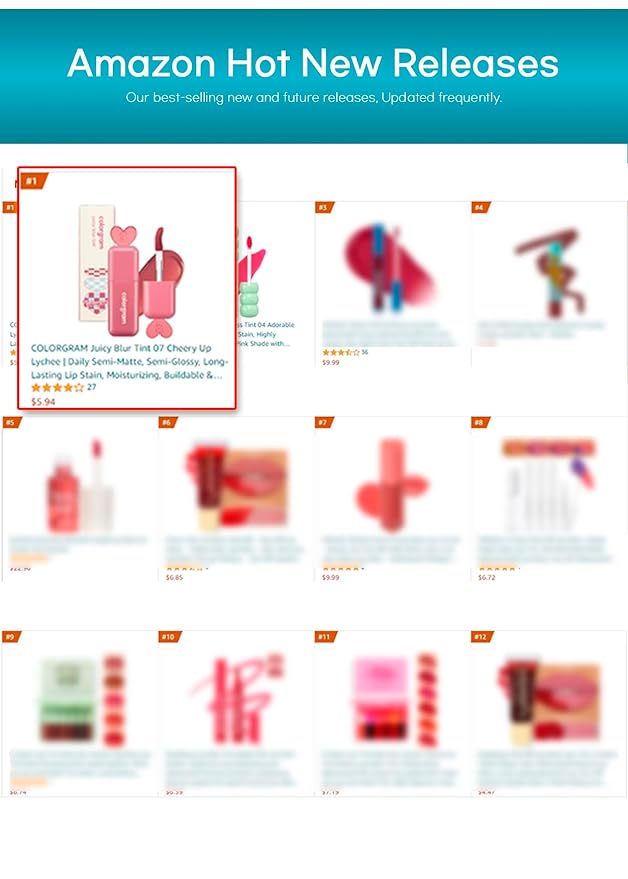 COLORGRAM Juicy Blur Tint 08 Cooling Strawberry | Daily Semi-Matte, Semi-Glossy, Long-Lasting Lip Stain, Moisturizing, Buildable & Blendable, highly Pigmented (0.12 Fl. Oz.)