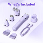 Electric Razors for Women - 4 in 1 Bikini Trimmer for Women, Waterproof Body Pubic Shaver for Womens Wet & Dry Use, Replaceable Facial & Nose Hair Trimmer, Rechargeable Hair Removal Kit, Purple
