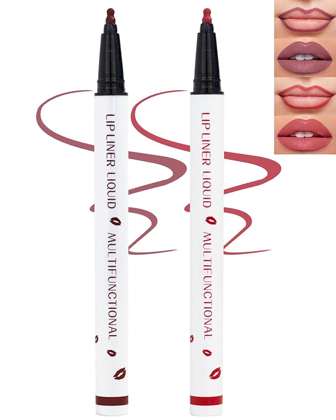 Lip Stain Marker Pen,2 Colors Brown Pink Lip Liner Pencil,Matte Lip Tint Stain Liquid Lipstick,Longlasting Waterproof Precise Chisel Tip Smooth Lipliner,Natural Lip Color Makeup Gift for Women-03+04