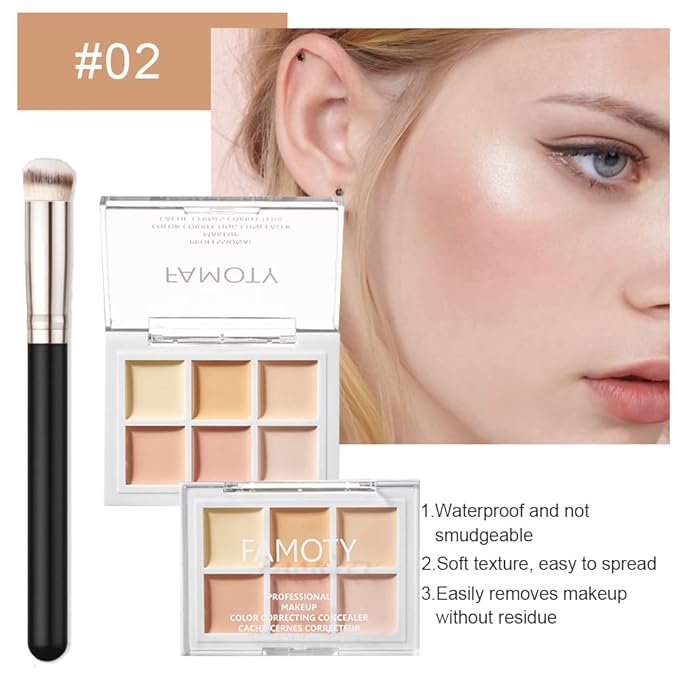 6 Color Correcting Concealer Palette With Concealer Brush, Correcting