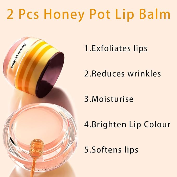 2PCS Lip Mask Overnight, Honey&Strawberry Moisturizing Repair Sleeping Lip Balm, Fade Lip Lines Bee Lip Balm, Hydrating &Prevention Dry and Crack Lip Scrubs Exfoliator (Honey & Honey)