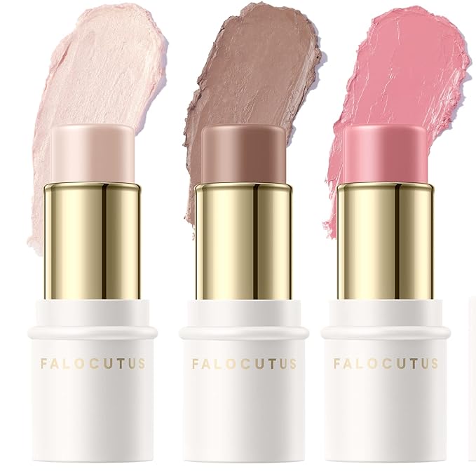 3 Pcs FAIR Contour Stick Set,Cream Blush & Highlighter Bronzer Pen,Long Lasting & Smooth Natural Face Contouring Illuminator,Professional Makeup Kit for All Skin