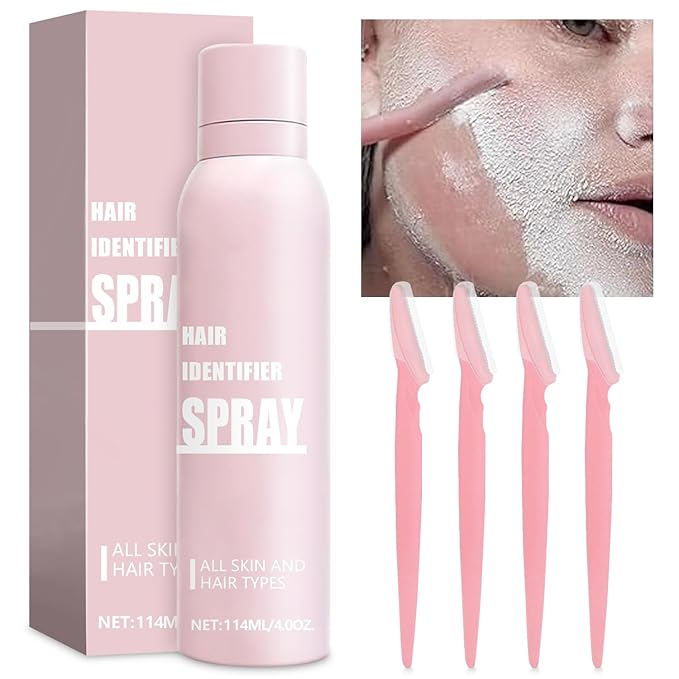 Hair identifier Spray for Face Shaving, Skin Body Hair Identifying Spray With Razors, Moisturizing and Skin Care Dermaplaner Spray, Women Dermaplaning Tool for Face