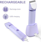 OLOV Electric Body Hair Trimmer - Groin Trimmer for Men - Bikini Trimmer Women - Wet/Dry Shaver Groomer, Replaceable Ceramic Blade Heads, USB Recharge Dock, Waterproof Hygiene Razor,Purple