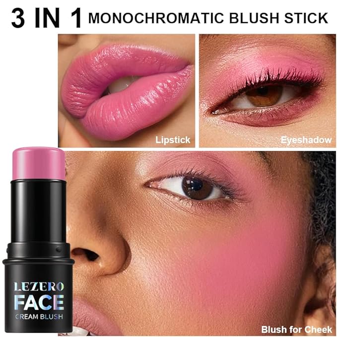 Blush Stick, Multi-use Blush Stick for Cheeks, Eyes, Lips, Silky Creamy Face Stick for Old Women & Mature Skin, Blendable and Buildable Color, Long Lasting Waterproof Non-greasy Formula (#03, Blush)