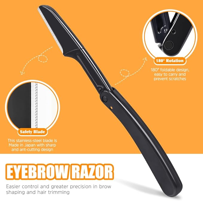 TsMADDTs Professional Stainless Steel Tweezers for Women and Men, 7 Pack Precision Tweezers for Eyebrows with Curved Scissor and Eyebrow Razor for Ingrown Hair