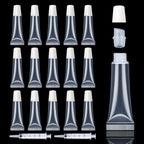 AMORIX 50PCS 10ml Lip Gloss Tubes Clear Empty Lip Balm Containers with White Cap Refillable Soft Cosmetic Squeeze Tubes for Lip Gloss Base Glitter Pigment Powder 2 Syringes + Tag Labels Stickers