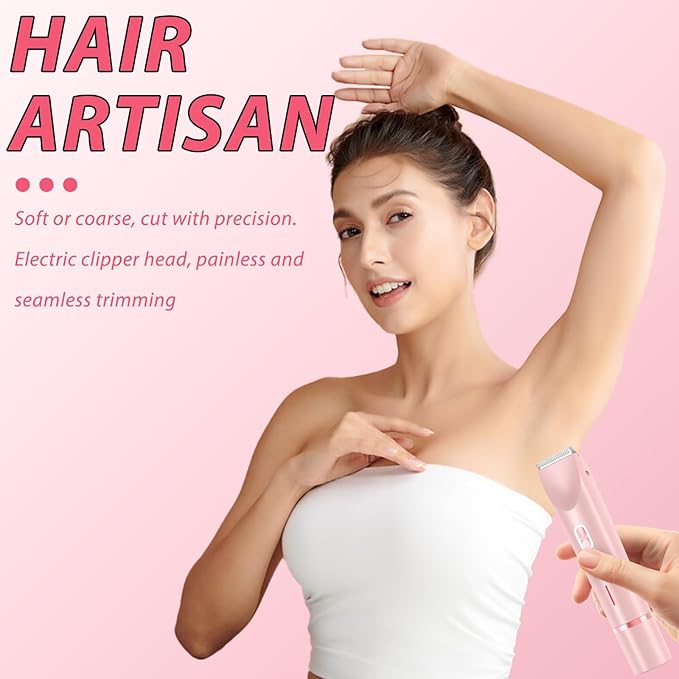 Glow Aura Womens Shaver 2 in 1,2025 New Razor & Shaver with Dual Ceramic Head,Bikini Trimmer for Women,IPX67 Waterproof Wet & Dry Use Body and Face Hair Trimmer for Women (Pink)