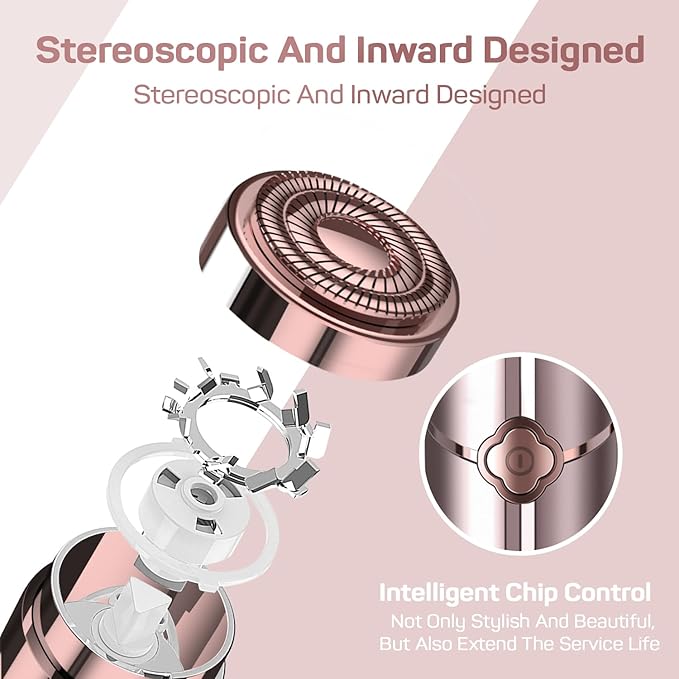 Facial Hair Removal for Women, Electric Painless Rechargeable Facial Hair Remover for Face, Lip, Chin with 2 x Replacement Heads