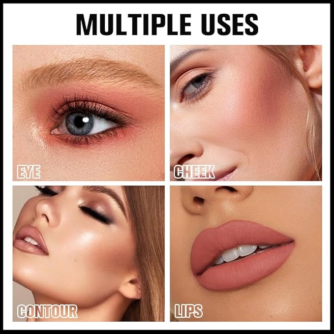 Matte Blush Cream Quads Makeup Palette, Blushes for Older Women Lip and Cheek Dual Blush Palette, Natural Lasting Pinkish Light Peach Light Brown and Orange Red, Paleta de rubor 4 colores