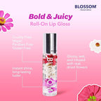 Blossom Roll on Lip Gloss, Scented Clear High Shine Moisturizing Lip Oil, Non Sticky, Infused with Real Flowers, Made in USA, 0.2oz, Strawberry