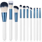 Makeup Brushes Set With Case 10Pcs White Makeup Brush Kit Foundation Eyeshadow Powder Blending Kabuki Eyebrow Eyelash Brushes Cosmetic Brush Travel Kit Gift (White+Blue)