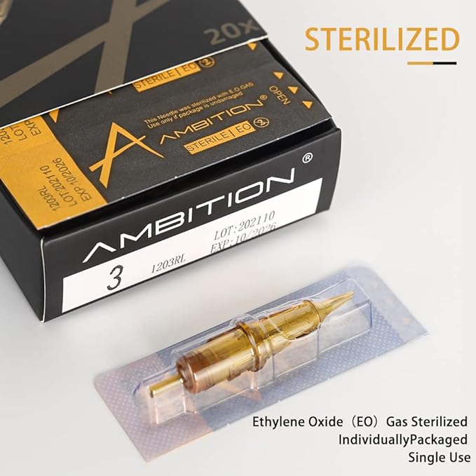 Ambition Glory Tattoo Cartridges #12 Standard 7RL Needles Disposable 20pcs 0.35mm 7 Round Liner for Rotary Tattoo Machine Supply