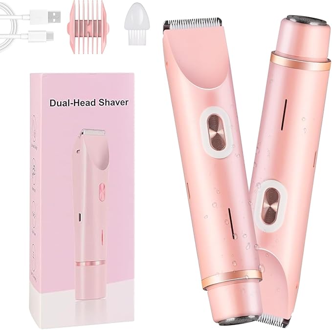 Glow Aura Womens Shaver 2 in 1, Electric Razor, Painless Hair Removal for Face,Body Waterproof Wet & Dry Use Body Hair Trimmer (Pink)
