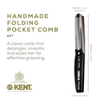 Kent 82T Handmade Folding Pocket Comb for Men, Fine Tooth Hair Comb Straightener for Everyday Grooming Styling Hair, Beard or Mustache, Use Dry or with Balms, Saw Cut Hand Polished, Made in England