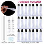 AMORIX 50PCS Lip Gloss Tubes 15ml Black Cap Lip Gloss Containers Empty Lip Balm Tubes Refillable Cosmetic Squeeze Lipgloss Tubes + 2 x 20ml Syringes Tag Labels for DIY Lip Gloss Base Glitter