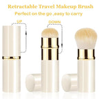 Makeup Brush, Retractable 2 Pack Travel Kabuki Powder Makeup Brush, Foundation Face Blush Brushes for Blending Liquid, Blush, Bronzer, Buffing, Sunscreen,Flawless Cosmetics