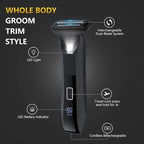 Manscape Ball Trimmer for Men, 2-in-1 Body Hair Groomer and Groin Hair Shaver -Dual-Head Trimmer for No-Nick Shaving, Smooth Grooming, Lightweight with Travel Lock, IPX7 Waterproof, LED Display