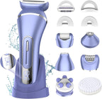 Electric Shavers for Women, 7 in 1 Hair Removal Kit with Epilator Bikini Trimmer Face Razor Body Brush Face Massager Foot Callus Remover, IPX7 Waterproof Lady Razors Set for Legs Armpit Bikini Pubic