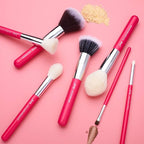 Jessup Brand 25pcs Professional Makeup Brush Set Beauty Cosmetic Foundation Powder Blusher Eye Shadow Blending Concealer Highlight Natural-Synthetic Hair Brushes Set (Rose Carmine/Silver)