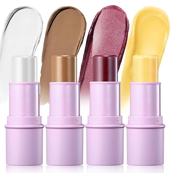 4Pcs Cream Blush Contour Highlighter Bronzer Moisturizer Stick Makeup Set #T Blush Glow3