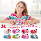 8PCS Cute Lip Gloss for Girls, Party Favors Lip Balm Set for Kids, Assorted Fruity Flavors Cute Cupcake of Rainbow Designs Birthday Gift
