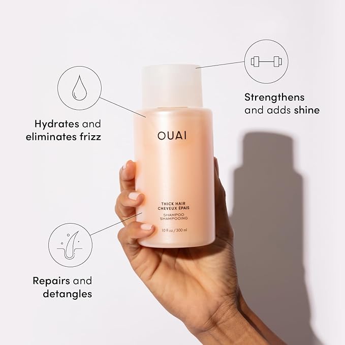 OUAI Thick Hair Shampoo & Conditioner Set, Travel Size - Moisturizing Shampoo & Conditioner - With Keratin, Marshmallow Root, Shea Butter & Avocado Oil - Sulfate, Paraben & Phthalate Free (3 Oz)