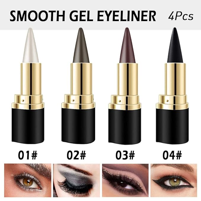 Kaely 4Pcs Black Brown Silver Gray Gel Eyeliner Pencil, Waterline Eyeliner for Older Women 60 Plus, Crayon Eye Liner Waterproof Smudge Proof, Smoky Eyeshadow Palette Halloween Makeup, lapiz de ojos