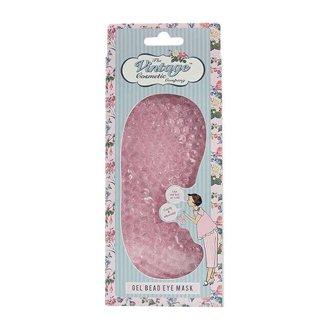 The Vintage Cosmetic Company Gel Bead Eye Mask, Super-Soft Plush Adjustable Headband, Calms Tired Eyes and Soothes Headaches, Skincare Accessory, Pink Design