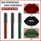 evpct 3Pcs Dark Black Emerald Green Red Matte Liquid Lipstick Lip Stain Sets for Women Matte+Lipstick Long Lasting 24 hr Hours Magic Lipstick 24 Hours original Waterproof 20#