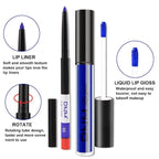evpct 2Pcs Dark Royal Blue Matte Liquid Lipstick Lip Gloss Stain and Retractable Lip Liner Makeup Set for Women Long Lasting Waterproof 24 Hours Lipstick labial mate larga duracion 24 55#