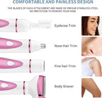 Electric Razor for Women, Bikini Trimmer Womens Shaver for Face Nose Eyebrow Body Leg Pubic Underarm Arm Ladies Rechargeable 4 in 1 Hair Removal Kit Painless Trimming, Gifts for Women (Pink)