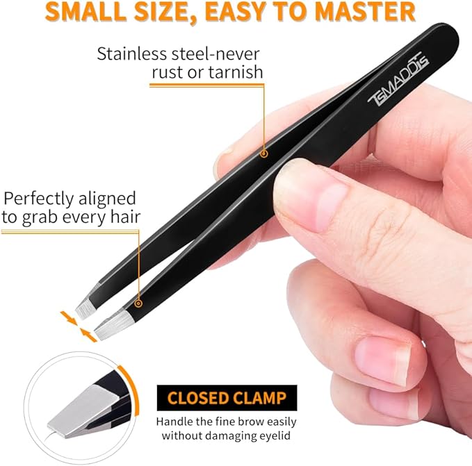 TsMADDTs Professional Stainless Steel Tweezers for Women and Men, 7 Pack Precision Tweezers for Eyebrows with Curved Scissor and Eyebrow Razor for Ingrown Hair