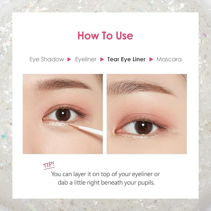 ETUDE Tear Eye Drop Liner 8g #3 Pure Sparkling Pearl (21AD) | Long-Lasting Liquid Glitter Eye Makeup with Shiny Magical Sparkle | K-Beauty