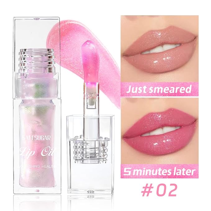 2PCS Magic Color Changing Lip Oil, Big Brush Color Changing Lip Oil, Lip Oil Color Changing, Warm Change Hydrating Color Changing Lip Gloss, Lip Changing Oil Long Lasting Shimmery Fresh Texture