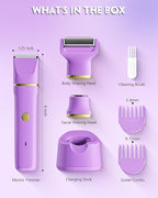 Bikini Trimmer 3 in 1 Electric Razor for Women - IPX7 Waterproof Wet & Dry Body Shaver, Pubic & Facial Hair Remover with Ceramic Blade, USB Rechargeable Dock & Gift Ready