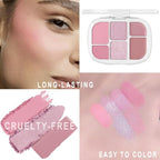 6-in-1 Cream & Powder Makeup Palette for Old Women – Blush, Highlighter & Eyeshadow, Matte & Shimmer Finish, Rose Nude Tones, Travel-Friendly Compact 03