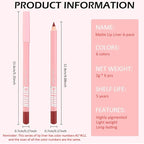 6 Pcs Natural Nude Brown Beige Colors Lip Liner Lipstick Pencils Set for Daily Makeup,Easy to Apply & Remove,Waterproof (02, pack of 6)