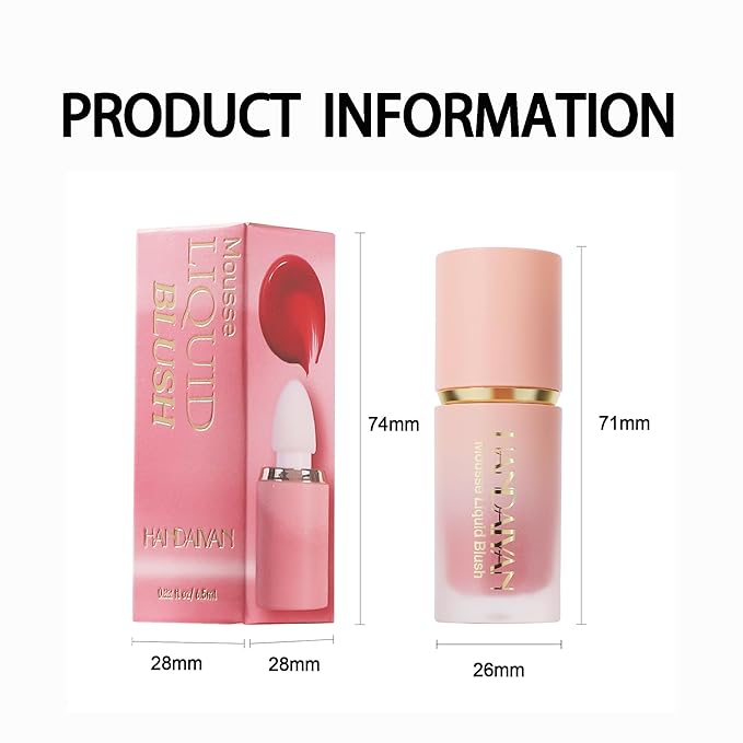 AKARY Mousse Liquid Blush, Soft Cream Makeup Blush, Tint(01#Love Cake)