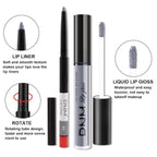 evpct 2Pcs Grey Gray Matte Liquid Lipstick Lip Gloss Stain and Retractable Lip Liner Makeup Set for Women Long Lasting Waterproof 24 Hours Permanent Lipstick labial mate larga duracion 24 44#