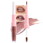 evpct Brown Bronze Metallic Glitter Lip Liner and Lipstick Combo Lip Gloss Stain Set Makeup for Women Long Lasting Waterproof 24, Hot Chocolate Metallic Shimmer Frosted Iridescent Liquid Lipstick 08