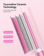 Wavytalk 3/8 Inch Small Curling Wand, Wand Curling Iron for Short & Long Hair, Ceramic Barrel with Adjustable Temperature, Heat Resistant Glove Included (Rose Pink)